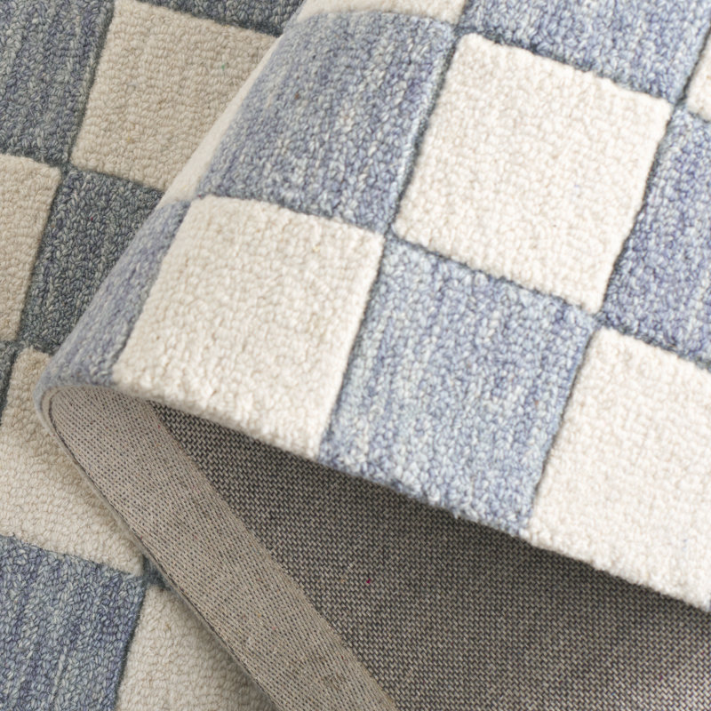 Tapis bleu clair / ivoire touffeté à la main en laine / coton MSR4760 Chelsea Stewart, Carré 6 po