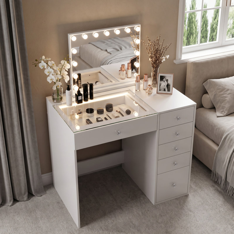 Bureau de maquillage pour coiffeuse avec miroir et lumières à DEL