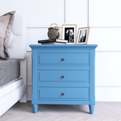 Table de chevet en pin avec 3 tiroirs et rails coulissants