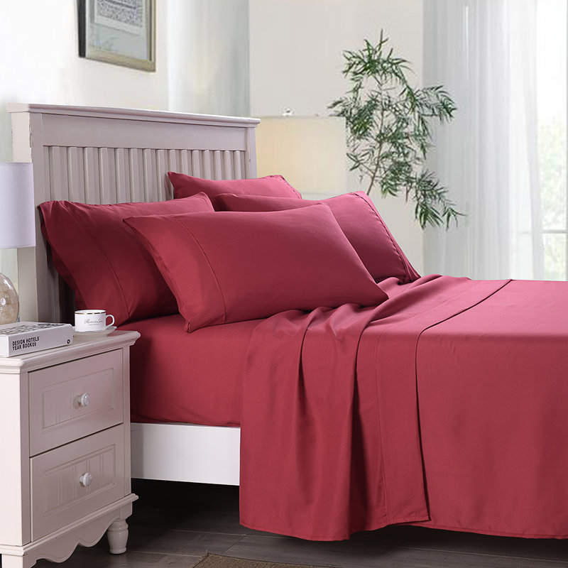 Yelena Microfiber Sheet Set, Queen, Burgundy