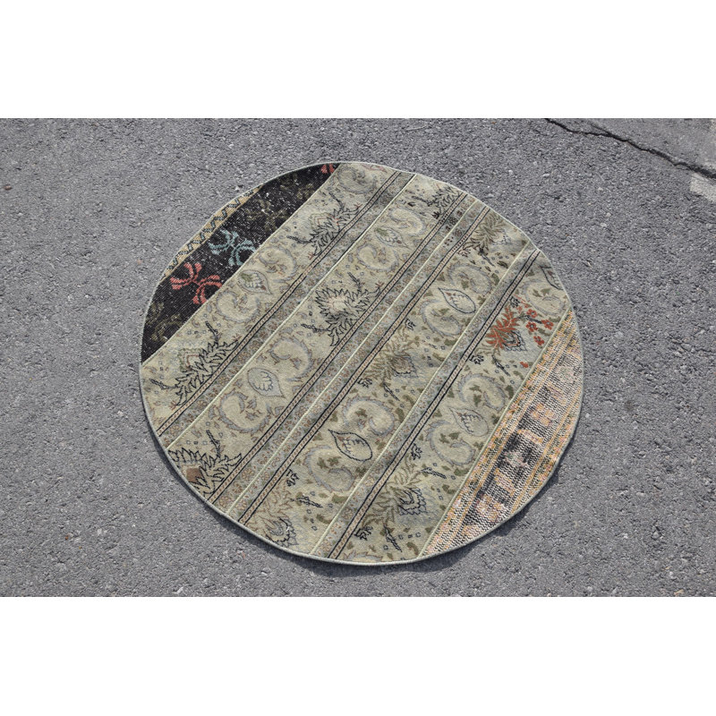 Tapis turc rétro Oushak: tapis oriental en laine fabriqué à la main avec teintures organiques