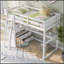 Lit mezzanine simple avec bureau et tablettes, deux tiroirs intégrés, blanc