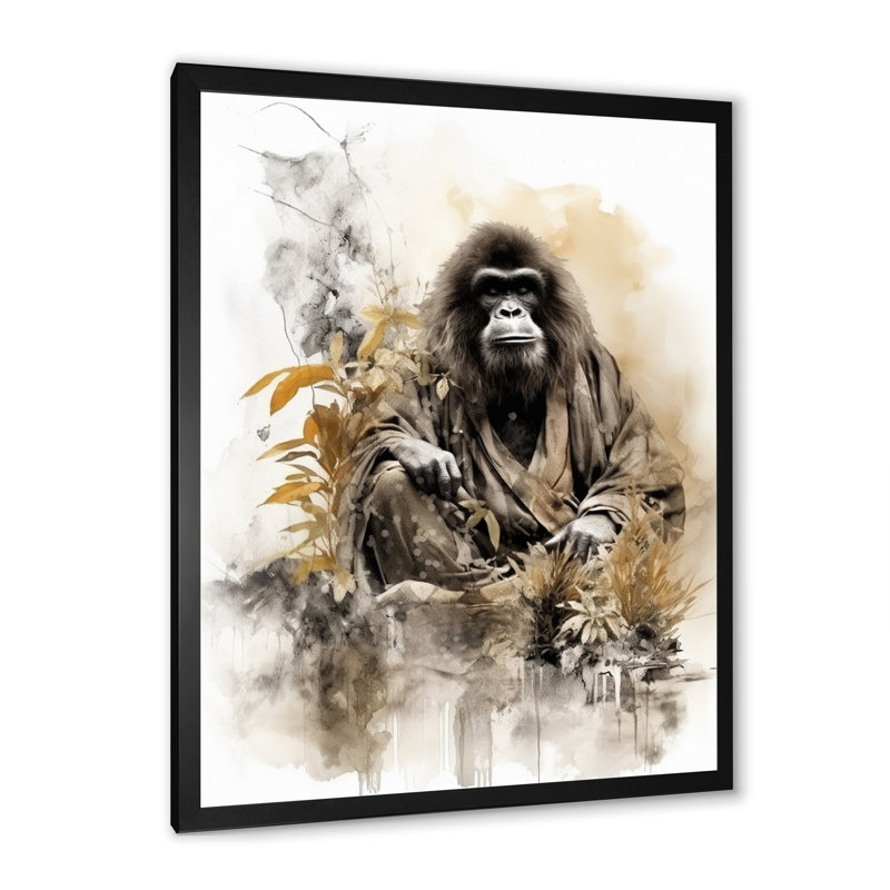 Bata, art asiatique, orang-outan Sumi I, H 44 po x l 34 po x P 1,5 po, Cadre photo noir