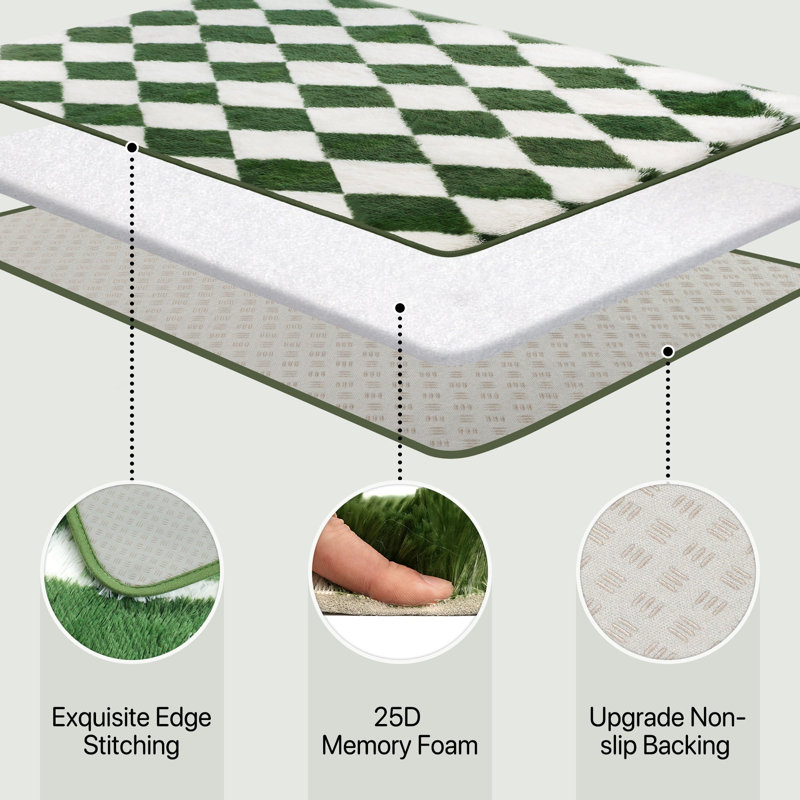 Plaid Machine Printed Area Rug, Green/White, Rectangle 180 x 270 cm