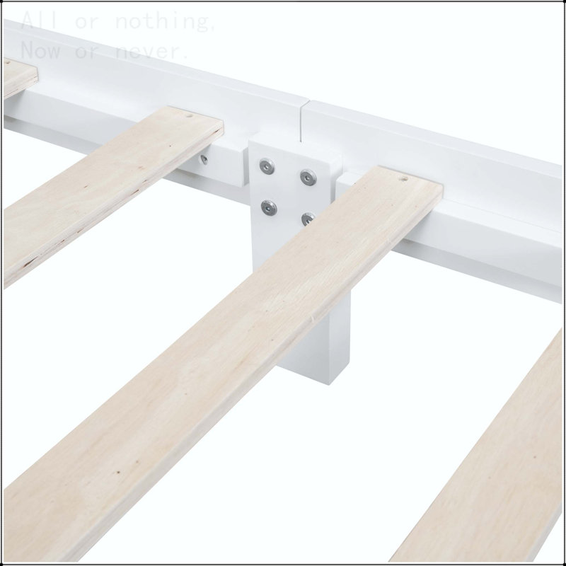 Full Size Retro Platform Bed with Wooden Slat Support, White, Full