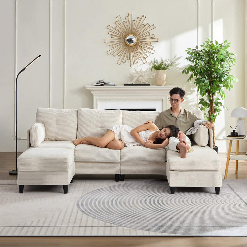 5 Seater Chenille Sectional, Beige
