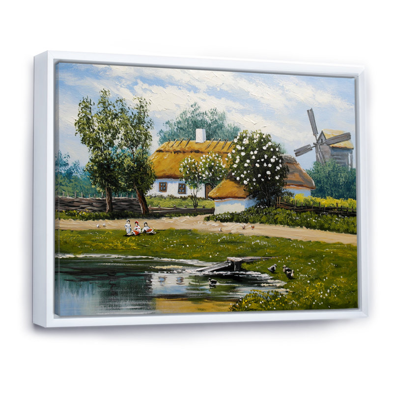 «Old Rustic Village Lanscape VI», reproduction d'art sur toile, H 16 po x l 32 po x P 1 po, Cadre flottant blanc