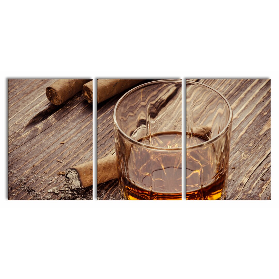 3-tlg. Leinwandbilder-Set Whisky mit Zigarre