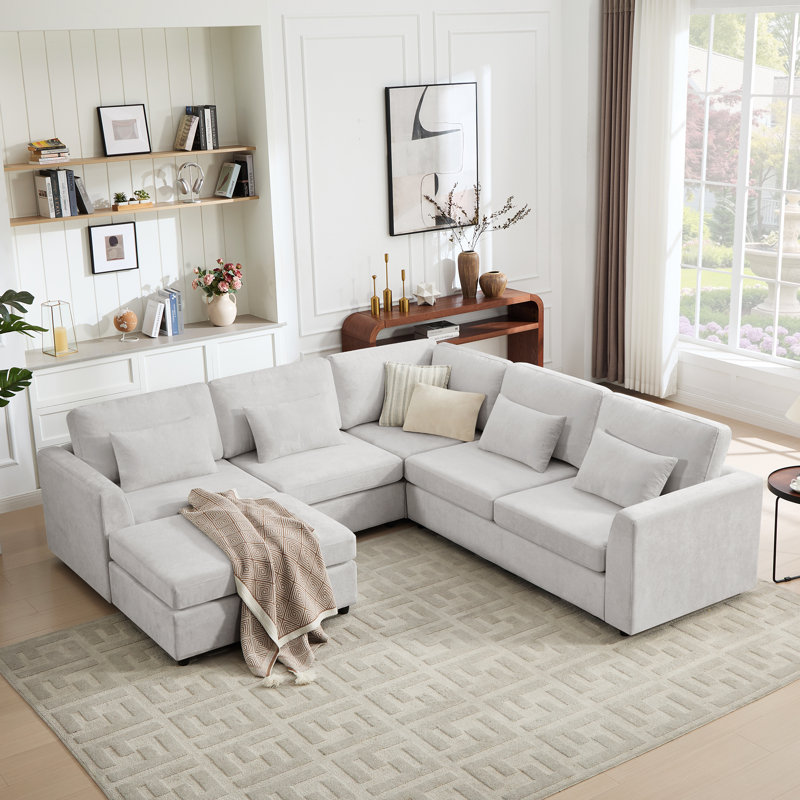 Canapé modulaire rembourré 6 places avec canapé 6 places, Mélange de polyester gris clair