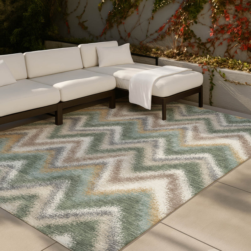 Machine Washable Indoor/Outdoor Chantille ACN2596 Geometric Rug, Basil, 9' x 12'