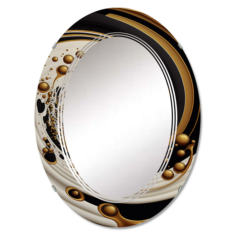 Miroir mural en spirale moderne Piyari noir, argent et or, 30 po x 20 po