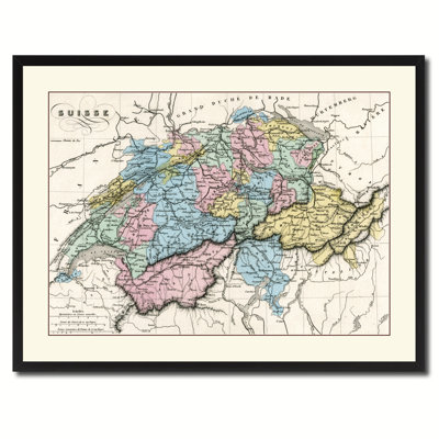 Impression de carte rétro sur toile Suisse avec cadre photo 28 x 37