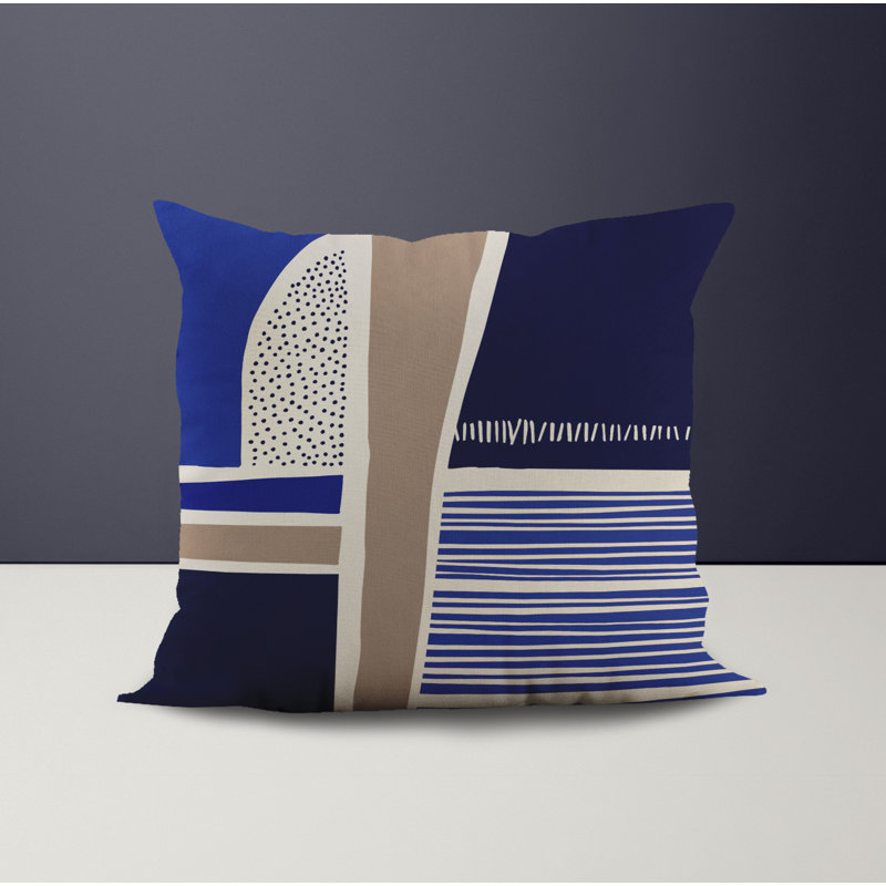 Jeté carré en polyester intérieur / extérieur, L 15 po x H 15 po, Bleu marine