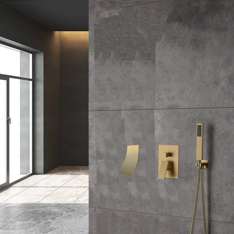 Wall Waterfall Faucet with Diverter, Brushed Gold