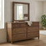 Commode à 7 tiroirs en chêne massif de style bungalow urbain avec miroir paysage assorti