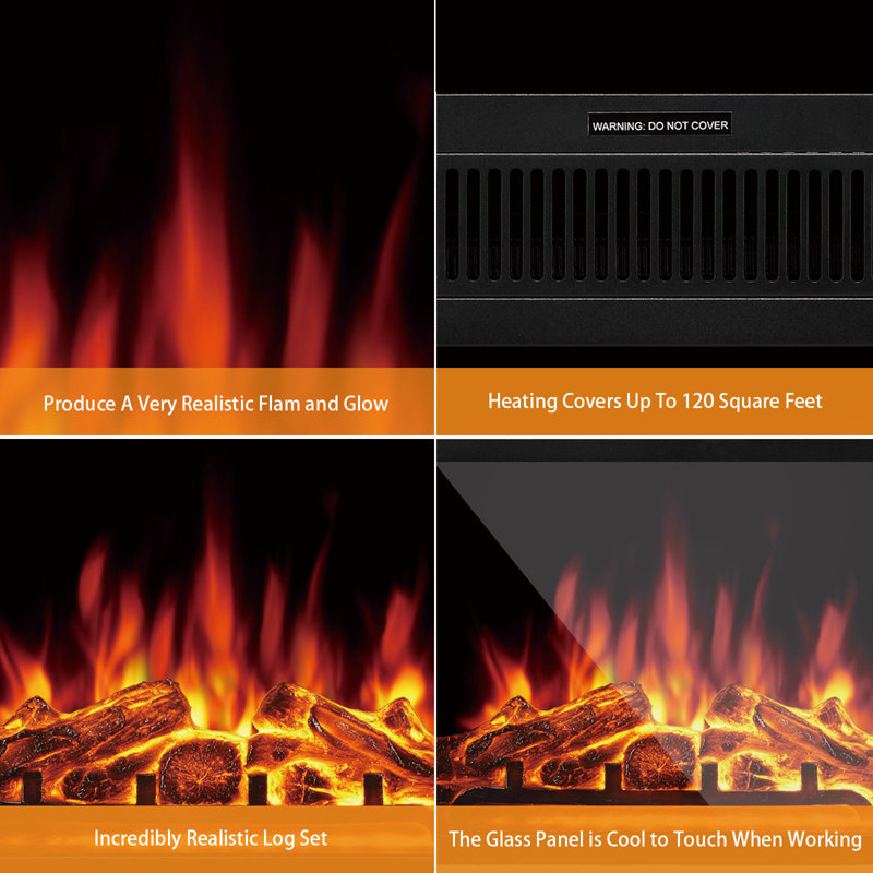 36" Electric Fireplace Mantel with Remote Control and Adjustable Flame, Black