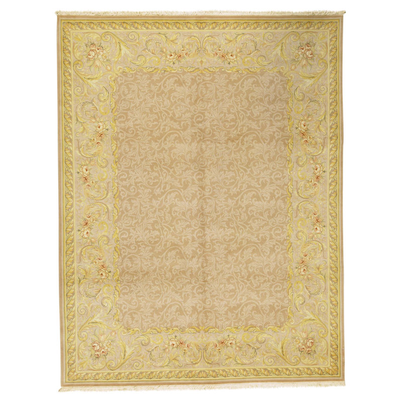 High-Quality Hand-Knotted Brown And Cream Area Rug