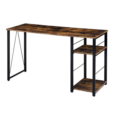 Rectangular Writing Desk With 2 Tier Shelves, Black Metal Frame And Weathered Oak Surface, 47 In Depth, Roomy Working Area Open Base Finish, 31 Lb Wei