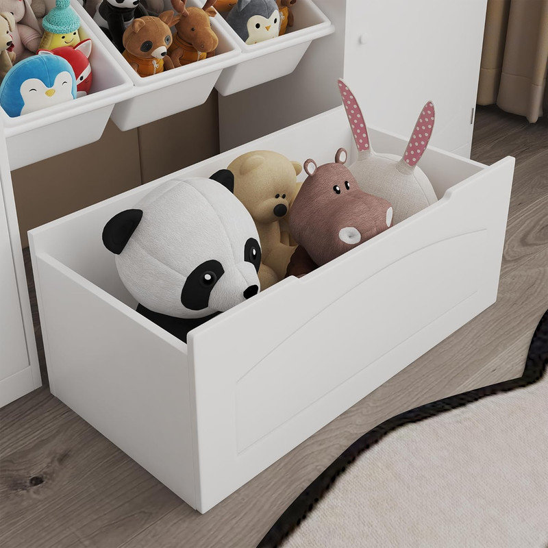 Organisateur de jouets pour enfants avec 6 bacs amovibles, bibliothèque et tiroir, l 55,4 po de rangement pour la chambre à coucher, la salle de classe et la chambre de bébé