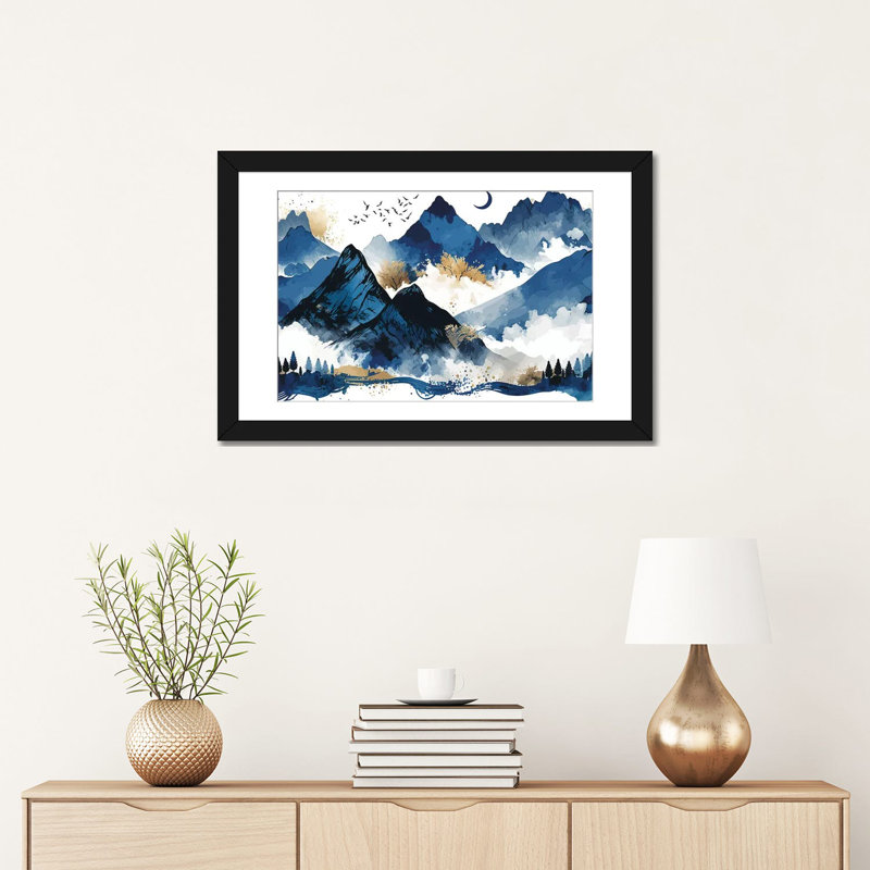 Blue Mountains, Black Open Corner Framed Paper, White, 16" H x 24" W x 1" D