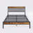 Modern Metal Platform Bed with Linen-Upholstered Storage Headboard & Open Bookcase Shelves – High Leg Design-1829408827-1850940769