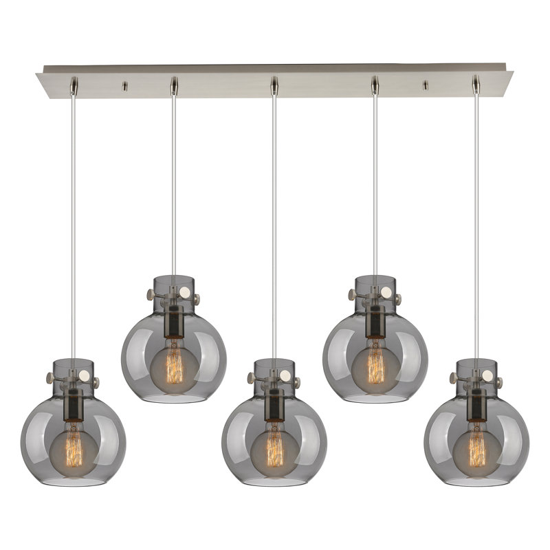 Luminaire suspendu sphère 5 lumières Amrith, Gris fumée clair, Nickel satiné brossé