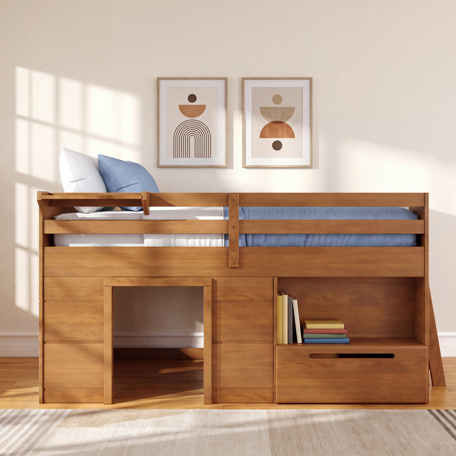 Purdy Hill Twin Loft Bed with Drawers, Pecan