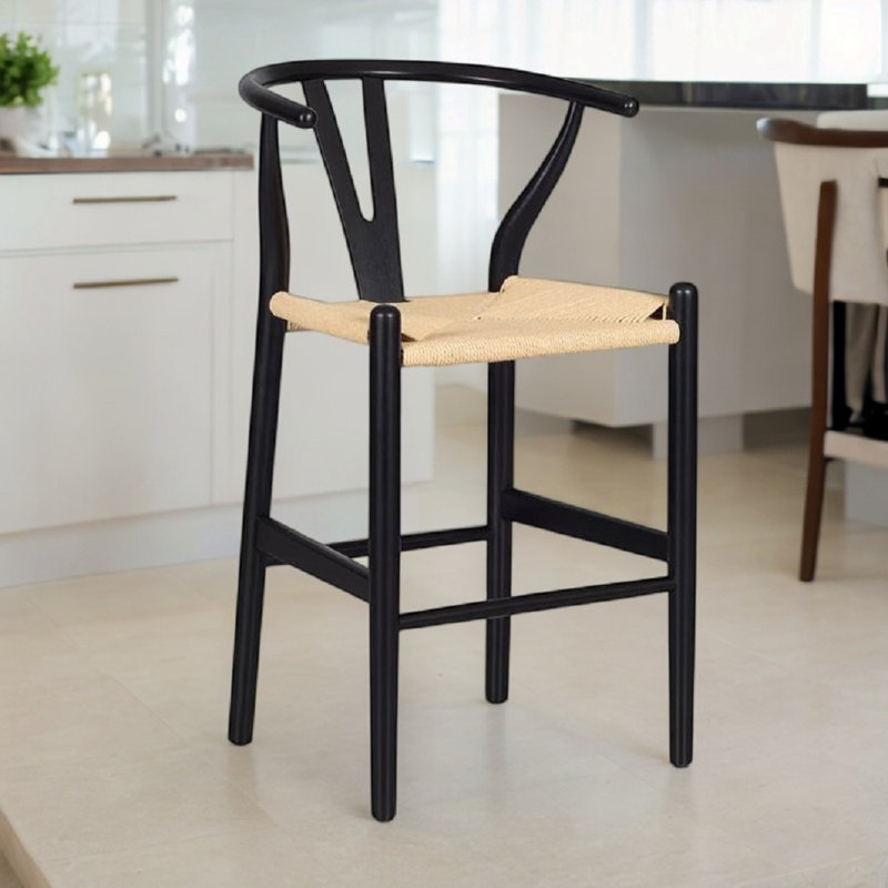Tabouret en corde de bois massif, Noir, noir, noir, noir