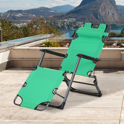 Outsunny Folding Chaise Lounge Chair For Outside, 2-In-1 Tanning Chair With Pillow & Pocket, Adjustable Pool Chair For Beach, Patio, Lawn, Deck