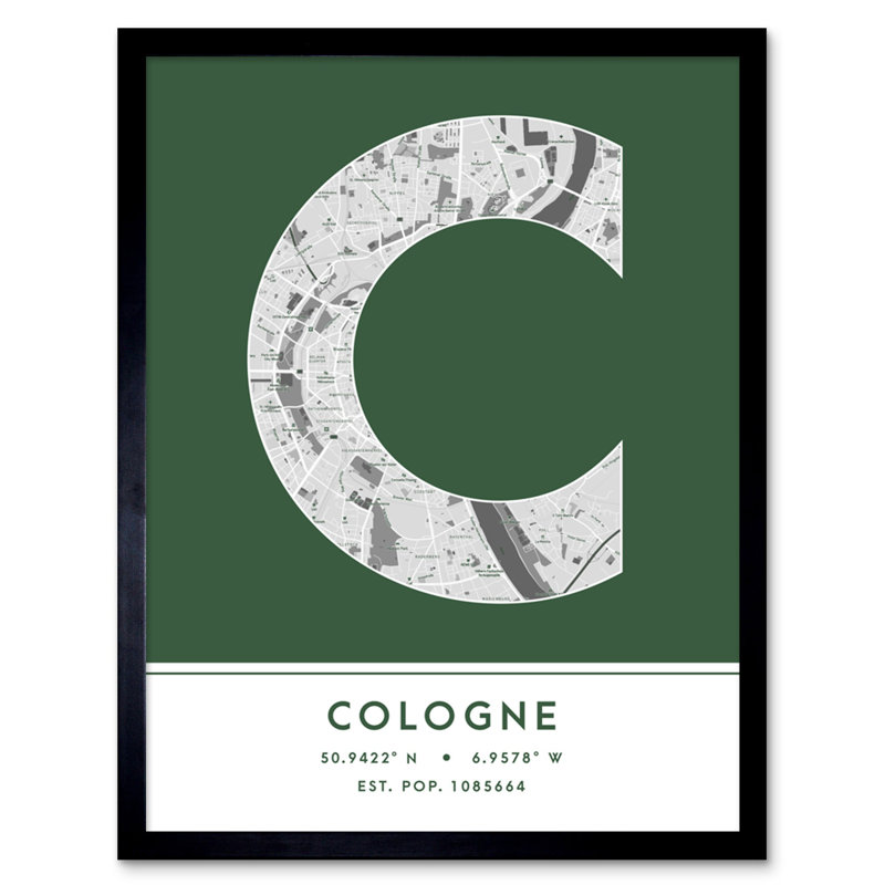 Cologne Germany City Map Green - Single Picture Frame Typography