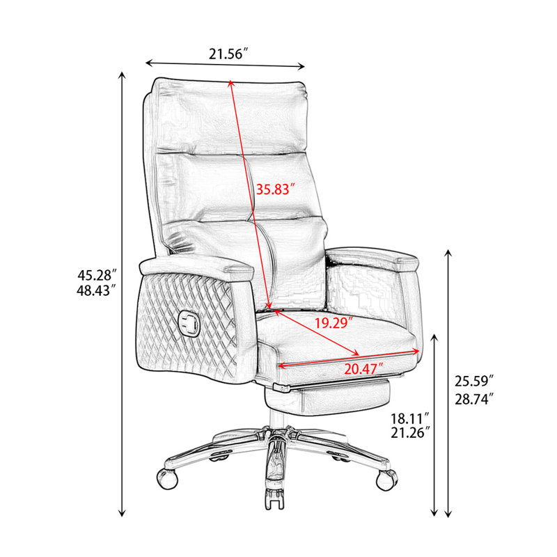 Hight adjustable Genuine Leather + Faux Leather + Aluminium Alloy Office Chair, Dark Gray