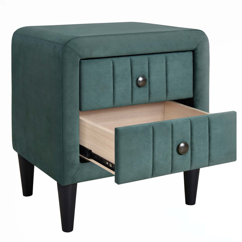 Ensemble de chambre avec lit plateforme 4 pièces avec tables de chevet et banc Amdi, Double, Vert
