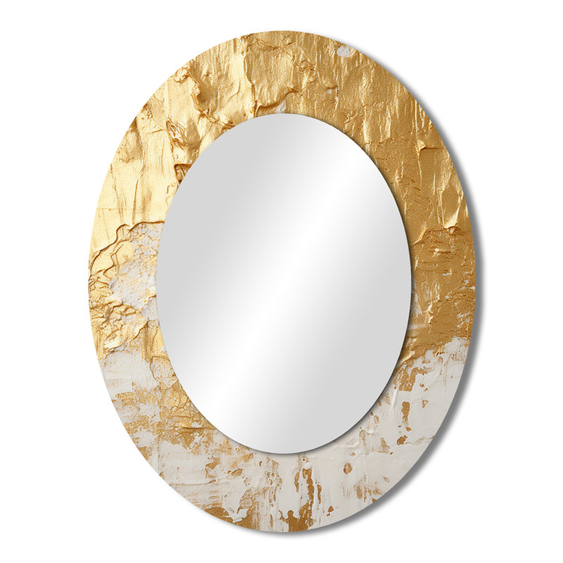 Gentle Abundance Retro Gold Abstract I - Gold Modern Oval Wall Mirror, 43" x 33"