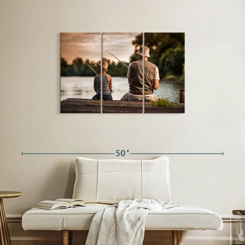 Père et fils à la pêche, H 24 po x l 38 po