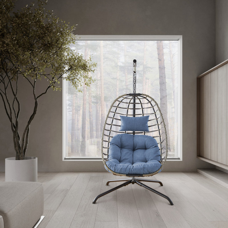 Balancelle en osier avec support, coussin et appui-tête Azuredee, Gris / bleu