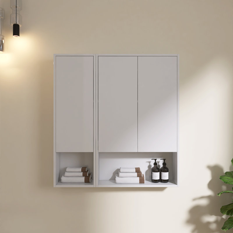 Armoire de salle de bain murale 12 "/ 24" / 36 "/ 48" Vowar avec portes à fermeture douce, tablette réglable, Blanc lustré