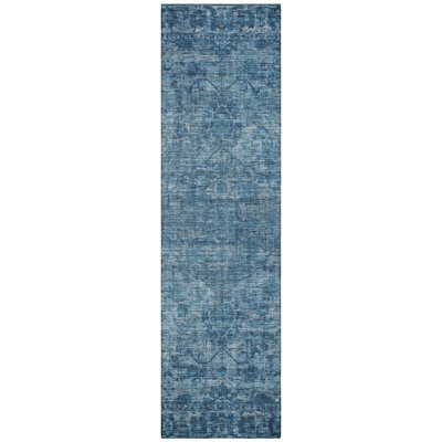 Machine Washable Indoor/Outdoor Xhevrie Blue Rug