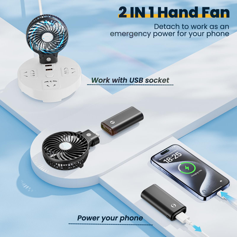5200mAh Black and Transparent Portable Handheld Fan with Rechargeable Battery