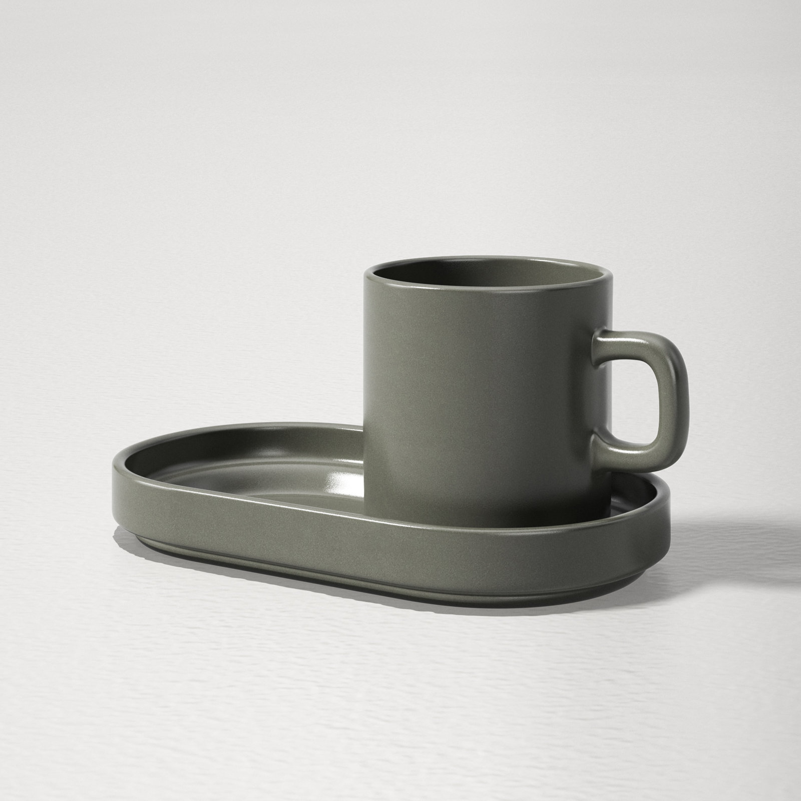 PILAR Stoneware Espresso Cup with Tray, Pewter