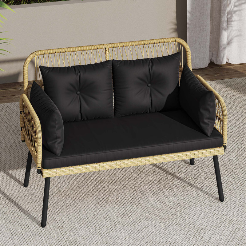 Patio Furniture Wicker Outdoor Loveseat, Black