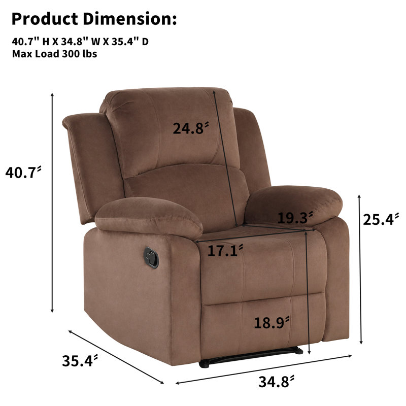 Fauteuil inclinable manuel rembourré en microfibre Nikodemos, Brun argile