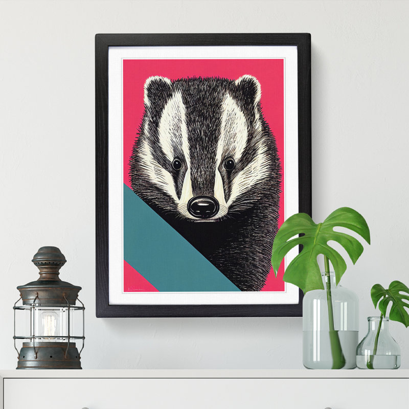 Badger Pop - Single Picture Frame Print, 64cm H x 46cm W, Walnut Framed