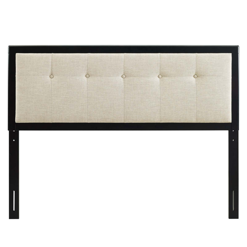 Draper Tufted Fabric and Wood Headboard, Black/Beige, Twin