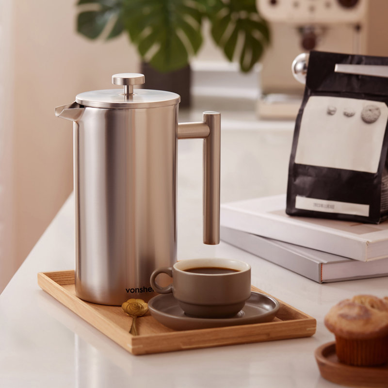 VonShef 6 Cup Cafetiere, 1.5 L, Silver