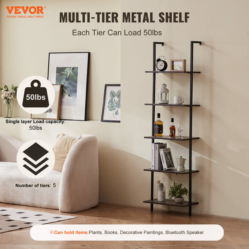 5 Piece Square Floating Shelf, 178cm H x 48cm W x 30cm D, Black/Vintage