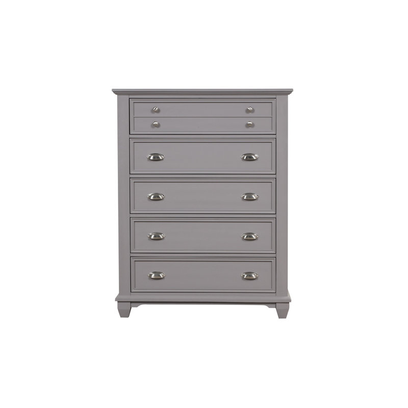 Grande commode Limi, 5 tiroirs, bois d'acacia massif gris clair