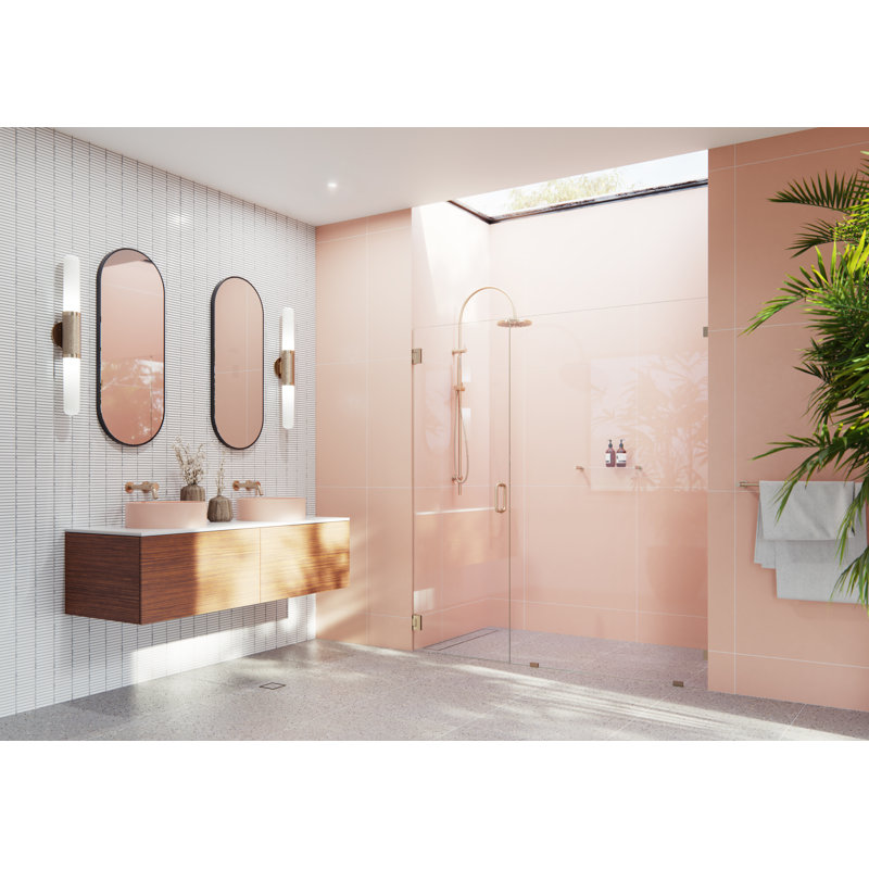 Porte de douche à charnière murale entièrement sans cadre 68,5 po x 78 po Illume, Bronze brossé