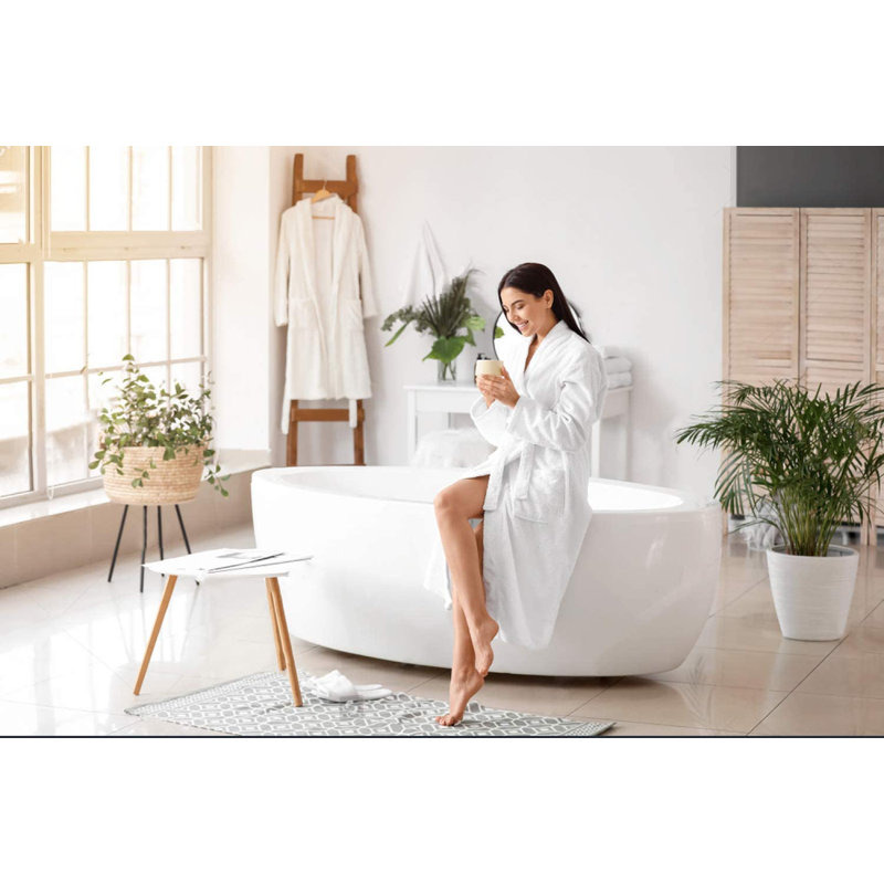 Cotton Terry Cloth Above Knee Bathrobe with Pockets, White