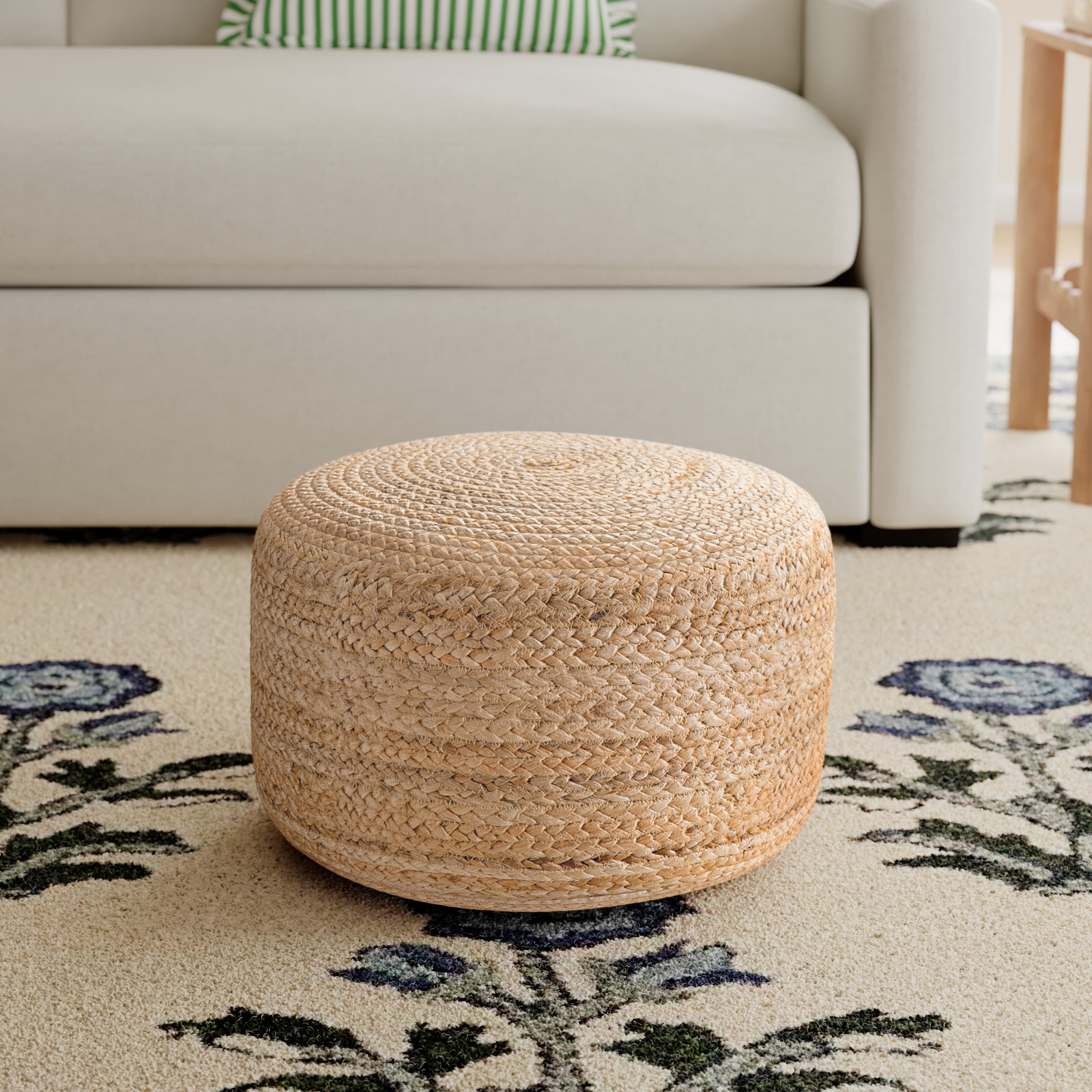 Teele 18" Wide Round Pouf Ottoman, Natural