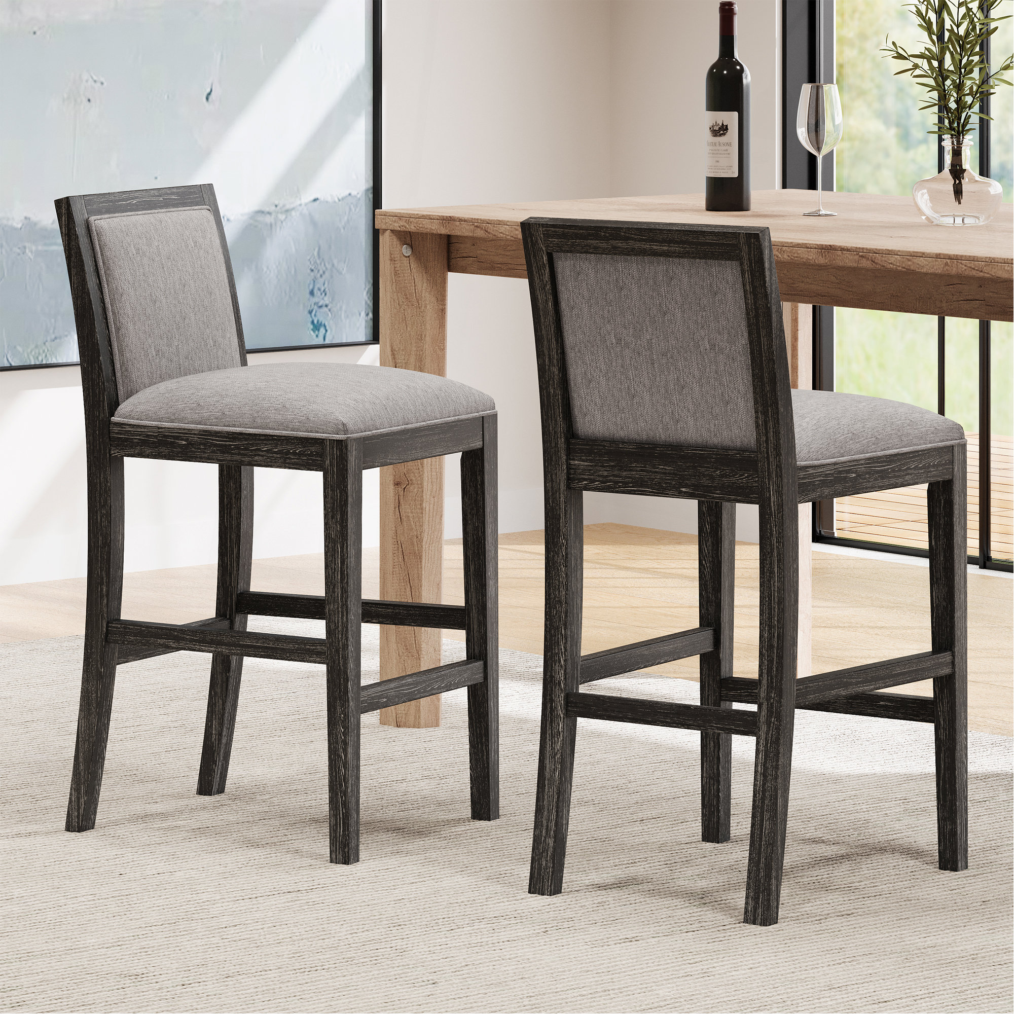 Red Barrel Studio® 30.5 Inch Height Bar Stools Set Of 2, Rubber Wood ...